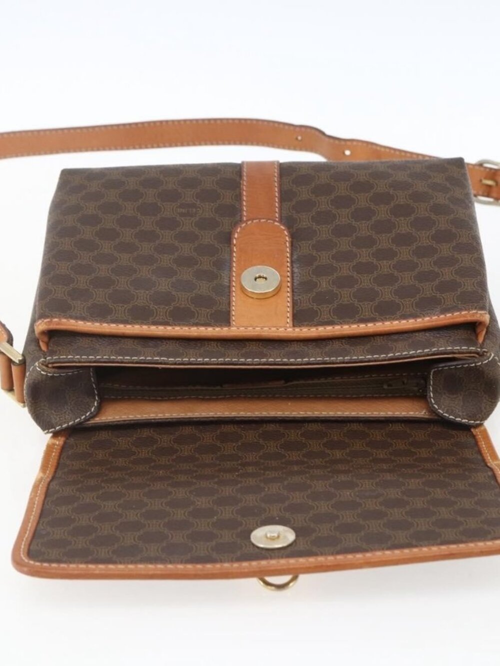 Authentic CELINE Macadam Canvas Shoulder Bag PVC Leather Brown Gold - Picture 8 of 16